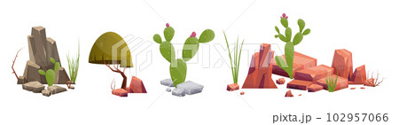 Desert rock with plants in different colors vector illustration isolated on white 102957066