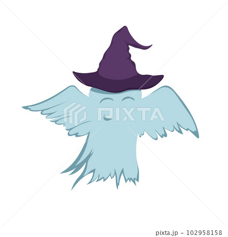 Isolated halloween icon. Ghost in a witch hat. Cartoon funny monster Isolated halloween icon. Ghost in a witch hat. Cartoon funny monster 102958158