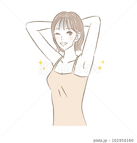 両脇が綺麗な笑顔の若い女性のイラスト 両脇が綺麗な笑顔の若い女性のイラスト 102958160