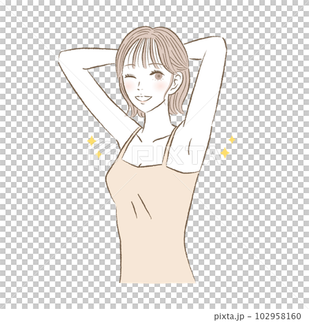 両脇が綺麗な笑顔の若い女性のイラスト 両脇が綺麗な笑顔の若い女性のイラスト 102958160