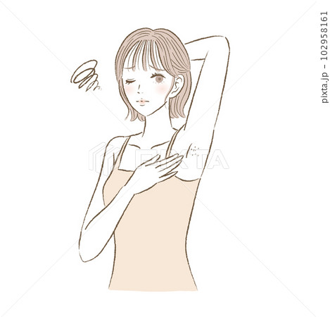 脇毛の剃り残しや黒いブツブツに悩む若い女性のイラスト 102958161