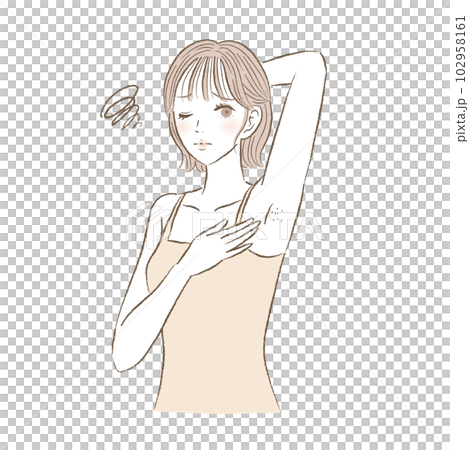脇毛の剃り残しや黒いブツブツに悩む若い女性のイラスト 102958161