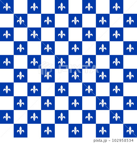 Royal lily seamless pattern. Canadian province of Quebec background. Fleur de lys checkered pattern. Vector template for wrapping paper, wallpaper, fabric, etc 102958534