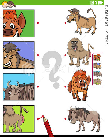 match cartoon animals and clippings educational game match cartoon animals and clippings educational game 102959243