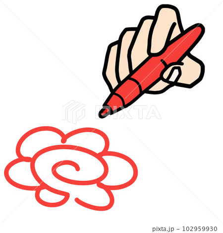 赤ではなまるを記入する指とペン先 102959930