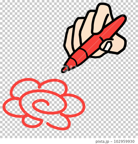 赤ではなまるを記入する指とペン先 102959930