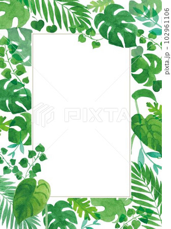透明水彩　熱帯植物の葉のイラストフレーム　A4縦 102961106