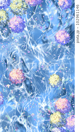 水面に浮かぶ紫陽花【イラスト】 102961146