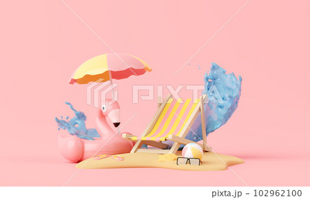Summer pink vacation beach with Flamingo inflatable ring background concept, Minimal Realistic Display Podium for Product mock-up or Cosmetics with summer pink theme, inflatable ring. 3d rendering Summer pink vacation beach with Flamingo inflatable ring background concept, Minimal Realistic Display Podium for Product mock-up or Cosmetics with summer pink theme, inflatable ring. 3d rendering 102962100