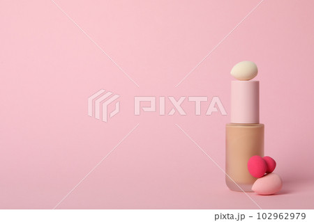 Concept of cosmetic and make up accessories - foundation, space for text 102962979