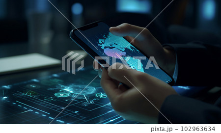 A man with a digital device, user authentication system, technology and cybernetics, computer security system, cybersecurity, information security, encryption, data protection, Generated AI 102963634