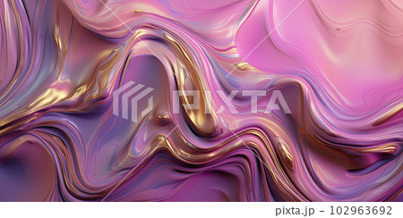 Pink and golden swirls morphing abstract fluid art 102963692