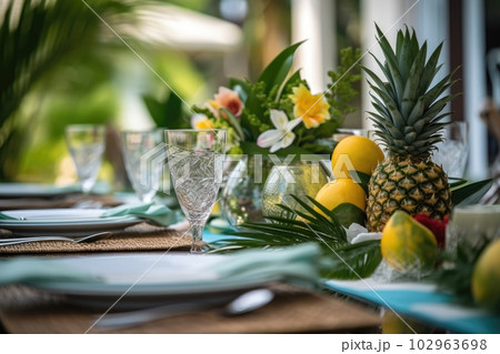 Romantic table setting with candles and flowers Romantic table setting with candles and flowers 102963698