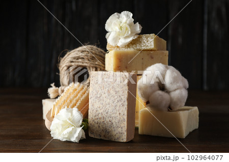 Concept of bath and skin care accessories - soap Concept of bath and skin care accessories - soap 102964077