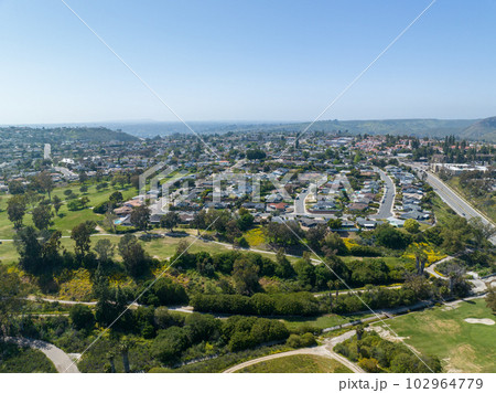 Aerial view of house in La Mesa City in San Diego, California Aerial view of house in La Mesa City in San Diego, California 102964779