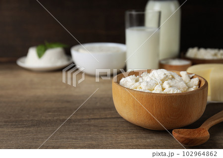 Concept of tasty food - different dairy products 102964862