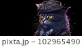 A colorful portrait of a steampunk cat on black background. Generative AI 102965490