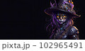 A colorful portrait of a steampunk cat on black background. Generative AI. 102965491