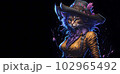 A colorful portrait of a steampunk cat on black background. Generative AI. 102965492