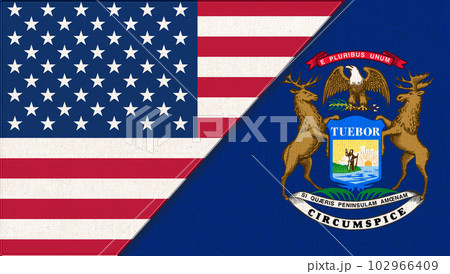 Flags of USA and Michigan. collaboration of USA and Michigan. Double flag 102966409