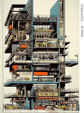 high-rise business tower downtown architecture skyscraper design sketch urban building. Generative AI. 102970924