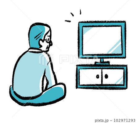 1人でテレビを見るおじいちゃんの手書き風イラスト 1人でテレビを見るおじいちゃんの手書き風イラスト 102971293