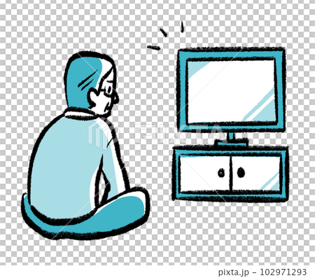 1人でテレビを見るおじいちゃんの手書き風イラスト 1人でテレビを見るおじいちゃんの手書き風イラスト 102971293