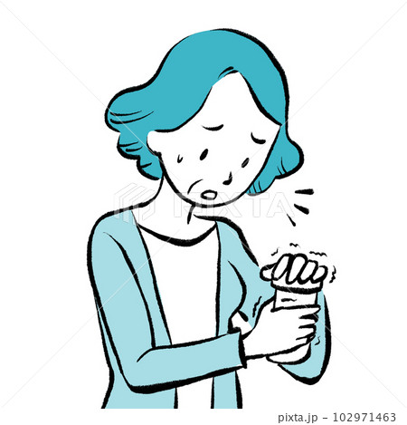 蓋が開かなくて困るおばあちゃんの手書き風イラスト 102971463