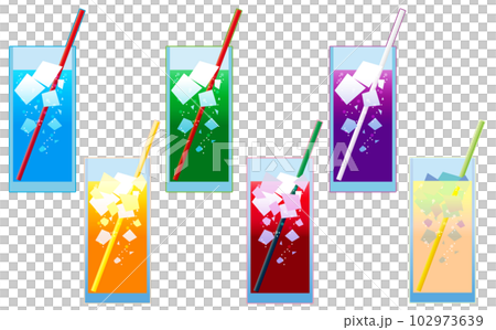 カフェや喫茶店で飲まれる炭酸ジュースのイラストセット カフェや喫茶店で飲まれる炭酸ジュースのイラストセット 102973639