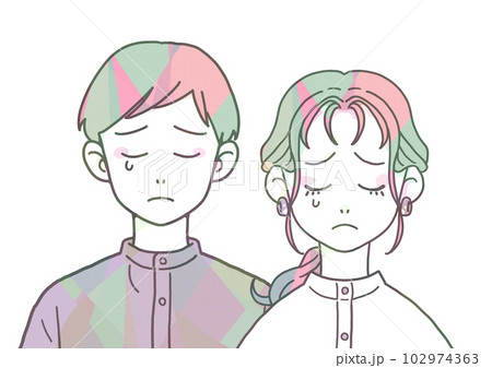 スタンドカラーの泣く男女(マルチカラー) スタンドカラーの泣く男女(マルチカラー) 102974363