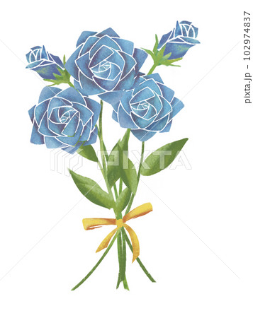 青色の薔薇の花束の手描きイラストのイラスト素材 [102974837