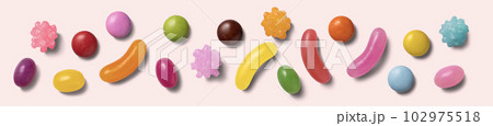 ゼリービーンズ、グミなどのお菓子による背景テクスチャー ゼリービーンズ、グミなどのお菓子による背景テクスチャー 102975518