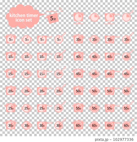 簡單的 5 分鐘廚房計時器矢量圖圖標集（日語） 102977336