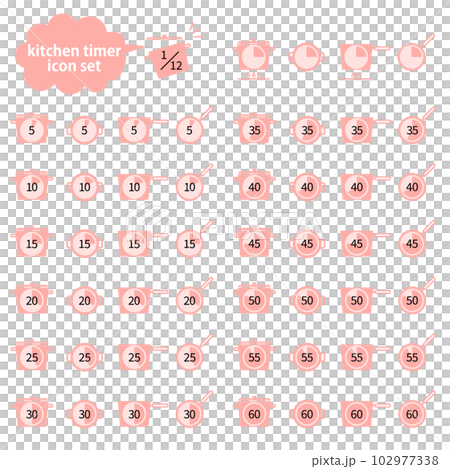 簡單的 5 分鐘廚房計時器矢量圖圖標集（僅限數字） 102977338