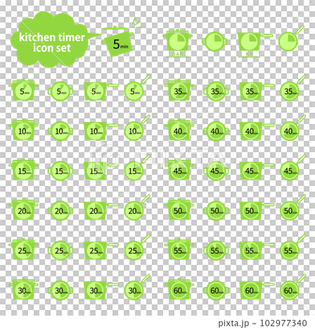 シンプルな5分刻みのキッチンタイマーのベクターイラストアイコンセット（英語） 102977340