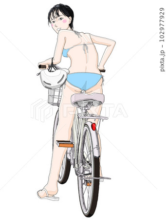 自転車に乗っているビキニ水着の女の子10ヘルメット左側 自転車に乗っているビキニ水着の女の子10ヘルメット左側 102977929