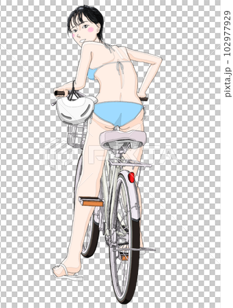 自転車に乗っているビキニ水着の女の子10ヘルメット左側 自転車に乗っているビキニ水着の女の子10ヘルメット左側 102977929