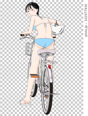 比基尼泳裝少女騎自行車12頭盔右側 102977930