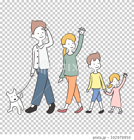 Illustration material of walking family and pet Illustration material of walking family and pet 102978950