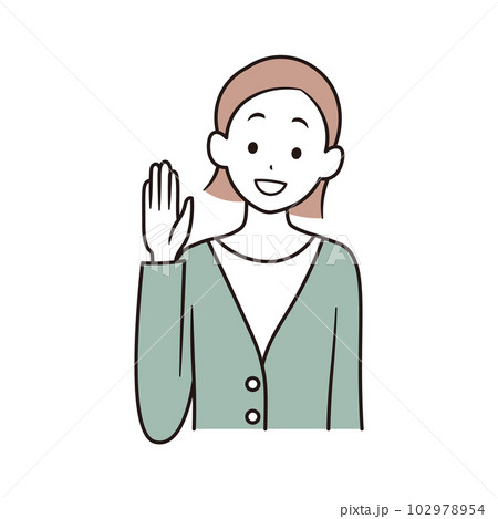 手を振るアジア人女性のイラスト素材 102978954