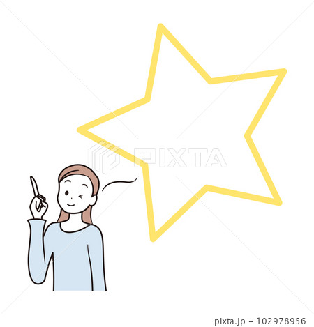 星の吹き出しと女性がウインクをしているイラスト素材 102978956