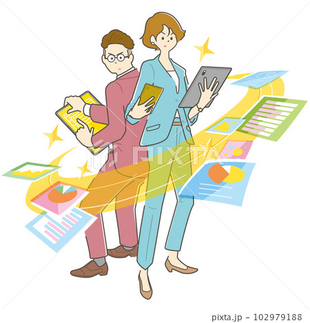 タッグを組んで仕事に臨むビジネスパーソン（女性と男性）気合は十分。 102979188