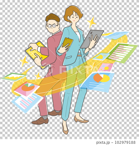 タッグを組んで仕事に臨むビジネスパーソン（女性と男性）気合は十分。 102979188