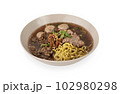 Asian yellow noodles with pork 102980298