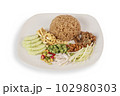 Mixed cooked rice with shrimp paste sauce 102980303