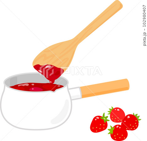 イチゴジャムを煮ているホーロー鍋 イチゴジャムを煮ているホーロー鍋 102980407