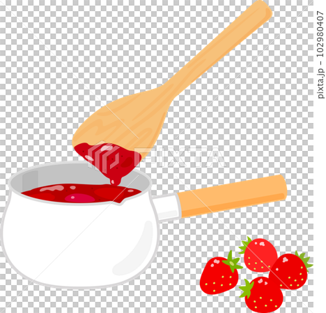 イチゴジャムを煮ているホーロー鍋 イチゴジャムを煮ているホーロー鍋 102980407