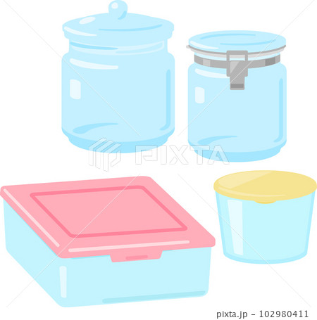 ガラス製の食品保存容器のイラストセット ガラス製の食品保存容器のイラストセット 102980411