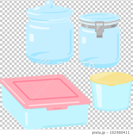 Illustration set of glass food storage containers Illustration set of glass food storage containers 102980411