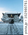 雪の積もった金戒光明寺の山門 102980781